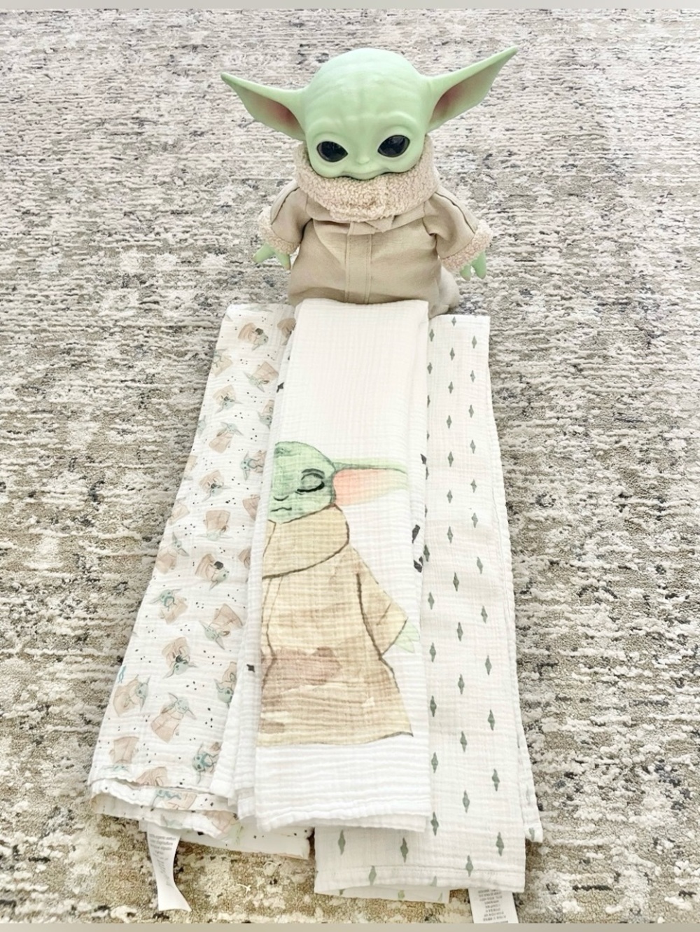 Pottery Barn Kids Star Wars Grogu Muslin Swaddle Blankets Baby with plushy